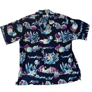Kula Bay Tropical Vintage Navy Blue Cotton Ocean/Fish Print Hawaiian Shirt